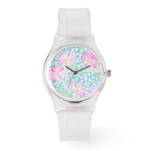 Rosa Sporty Watch: Rosa ros, White Butterflies Armbandsur