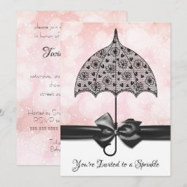 Rosa Sprinkle Baby Shower Black Snöre Umbrella Inbjudningar