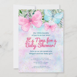 Rosa Sprinkle Butterfly Girl Baby Shower Inbjudningar