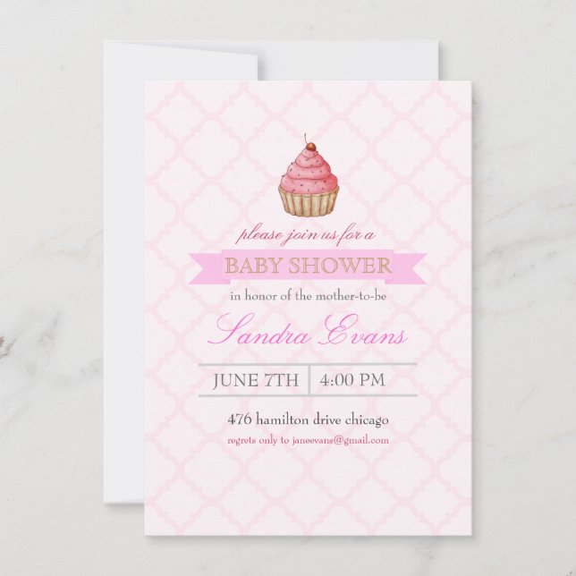 Rosa Sprinkle Cupcake Baby Shower Inbjudan (Framsida)