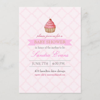 Rosa Sprinkle Cupcake Baby Shower Inbjudan