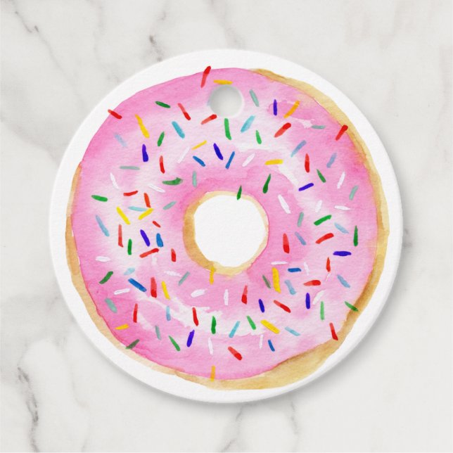 Rosa Sprinkle Donut Födelsedagsfest Tack Gåvor Etiketter (Framsida)