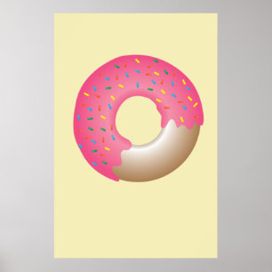 Rosa Sprinkle Donut på gult Illustrationsköks Poster