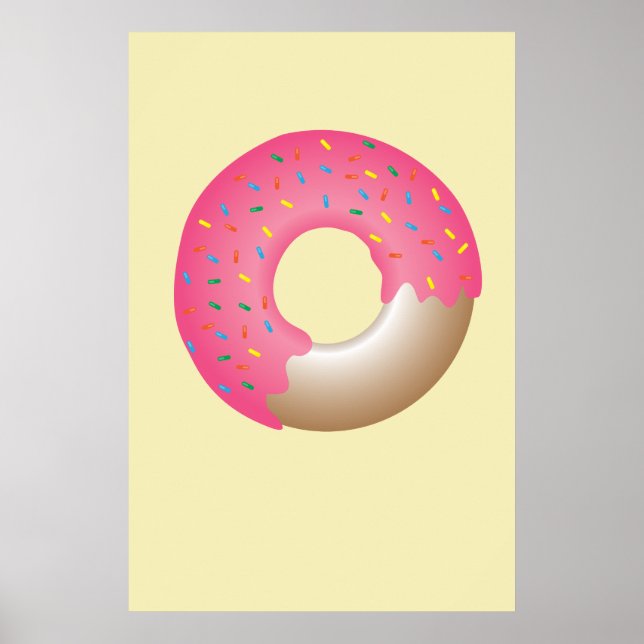 Rosa Sprinkle Donut på gult Illustrationsköks Poster (Framsidan)