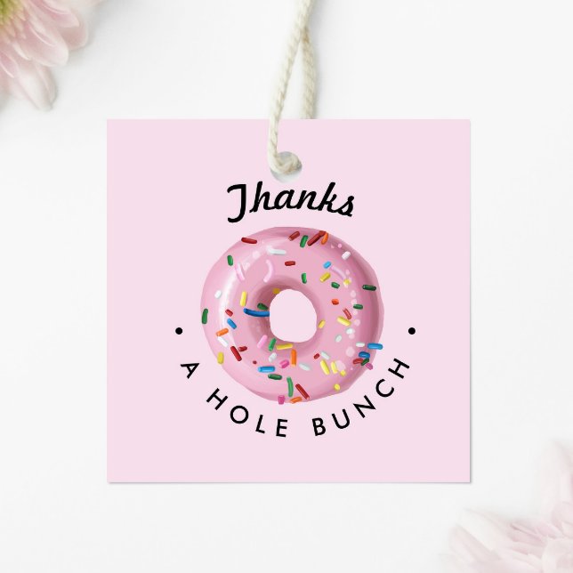 Rosa Sprinkle Donut "Tack Hål Bunch" Gåvor Etiketter (Skapare uppladdad)