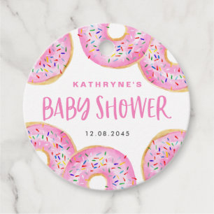 Rosa Sprinkle Donuts Baby Shower Gåvor Etiketter