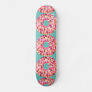 Rosa Sprinkled Donuts Girly Teal Anpassad Mini Skateboard Bräda 18,5 Cm