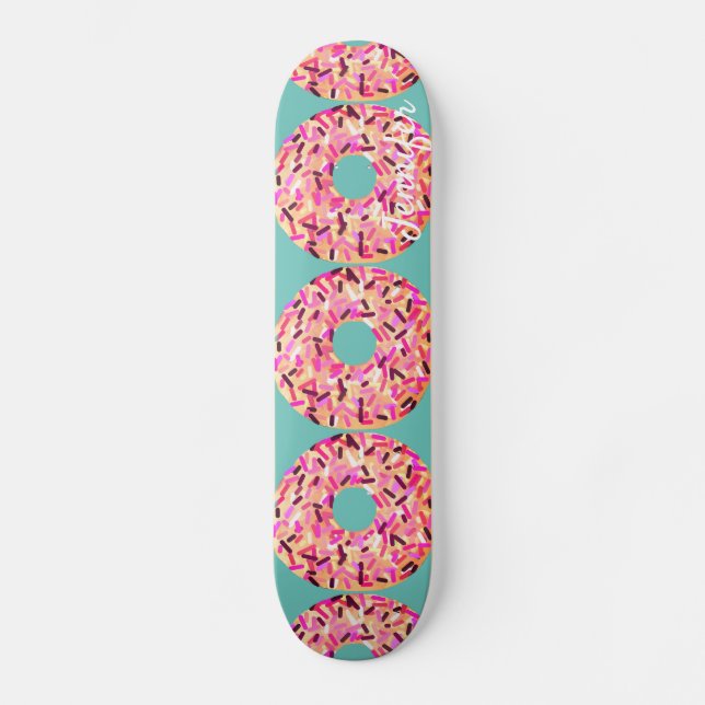 Rosa Sprinkled Donuts Girly Teal Customized Mini Skateboard Bräda 18,5 Cm (Framsida)