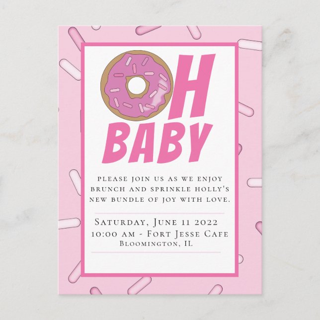 Rosa Sprinkles Baby Shower Postcard-inbjudan Vykort (Framsida)