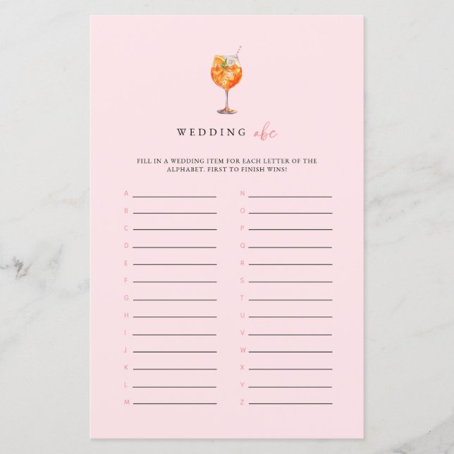 Rosa Spritz Bröllop ABC Brudtidsaktivitet (Framsida)