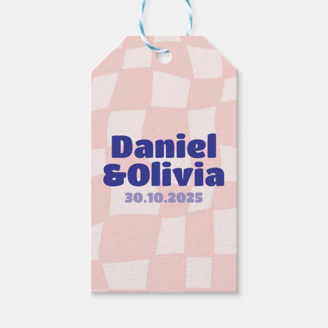 Rosa Square Bröllop Presentetikett (Framsidan)