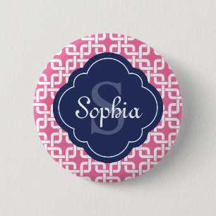 Rosa Square Chain Mönster Blue Monogram Knapp