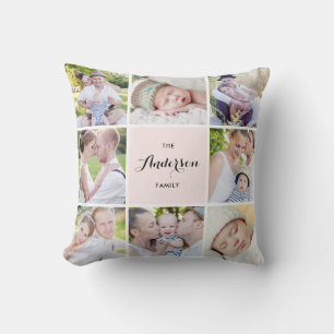 Rosa Square Family Photo Collage Pillow Kudde