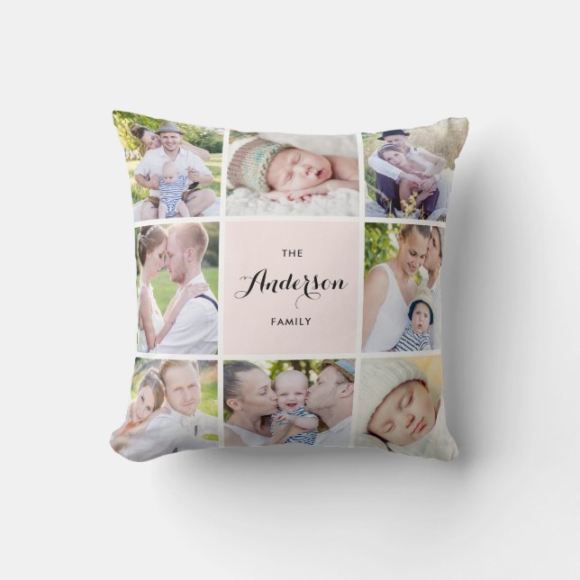 Rosa Square Family Photo Collage Pillow Kudde (Framsida)