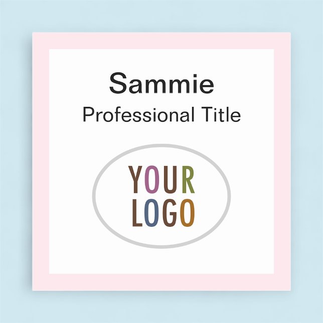 Rosa Square Namn bricka Badge Logotyp Magnetic ell Namnbricka (MISOOK Light Pink Border Square Nametag with Logo)