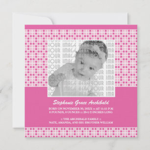 Rosa Squares Mönster Birth Notification Meddelande