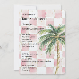 Rosa Squares Tropical Guld Handflatan Träd Möhippa Inbjudningar