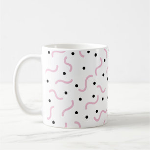 Rosa Squiggles and Black Dots Memphis Mönster Kaffemugg