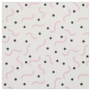 Rosa Squiggles and Black Dots Memphis Mönster Tyg