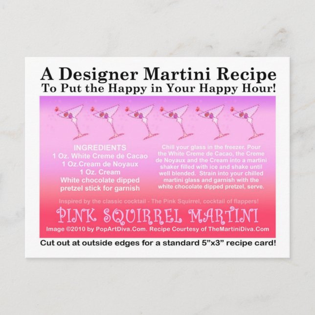Rosa Squirrel Martini Recept Card-vykort Vykort (Framsida)