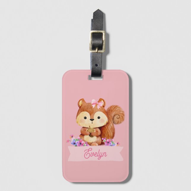 Rosa Squirrel Personlig Bagagebricka (Framsida vertikal)