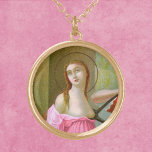 Rosa St. Agatha (M 003) Guldpläterat Halsband<br><div class="desc">St. Agatha används mot bröstcancer. Här, i denna detalj från en berömd italiensk Mannerist-målning, har hennes kläder ändrats från kräm och lätta teal till skuggor av rosa. Rosa är det internationellt erkända färg som symboliserar medvetenheten om bröstcancer. Anpassad detaljrikedom för en antikkromolitografi som publicerades mellan 1895 och 1907 av A....</div>