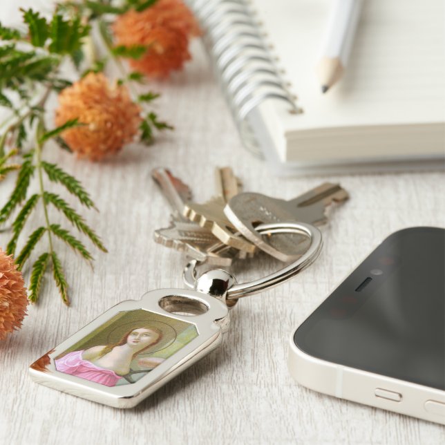 Rosa St. Agatha (M 003) Rektangulärt Silverfärgad Nyckelring (Sidan)