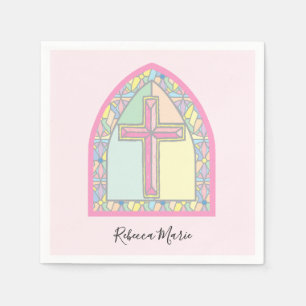 Rosa Stached Glass Kor First Communion Napkins Pappersservett