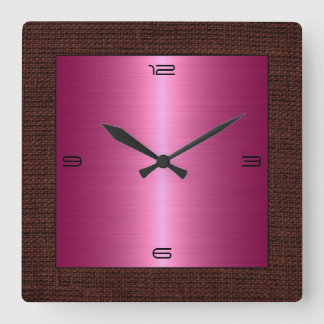 Rosa Stainless Steel Modern Burlap Gräns Fyrkantig Klocka