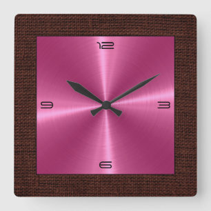 Rosa Stainless Steel Modern Burlap Gräns Fyrkantig Klocka