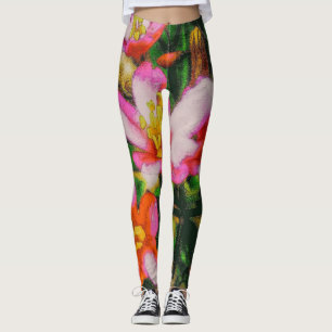 Rosa stänk blommor leggings