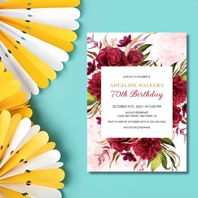 Rosa Stänk Burgundy Dahlia Ro födelsedag Inbjudningar (Skapare uppladdad)