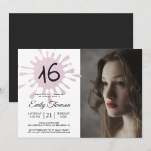 Rosa Stänk Sweet 16 16:e Födelsedagsfestens foto Inbjudningar