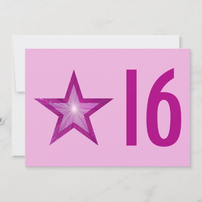 Rosa Star 16-födelsedagsinbjudan blek rosa Inbjudningar (Framsida)