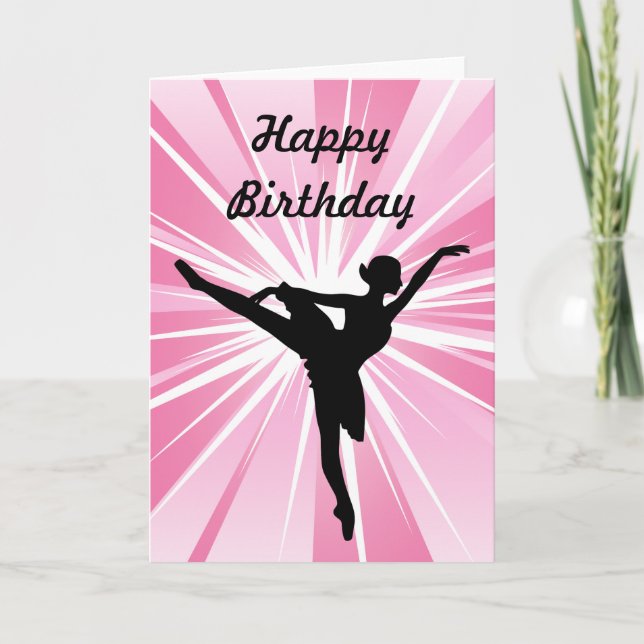 Rosa Star Ballerina Birthday Kort (Framsida)