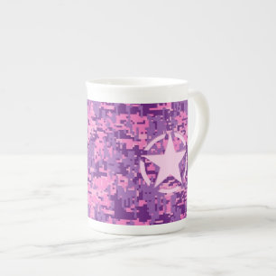 Rosa Star Deco on Digital Camo Stil Benporslin Mugg