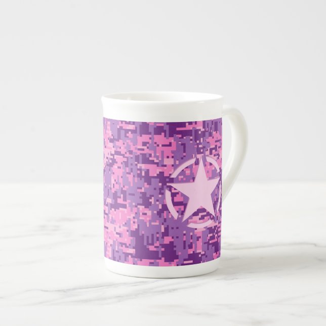 Rosa Star Deco on Digital Camo Stil Benporslin Mugg (Framsida höger)