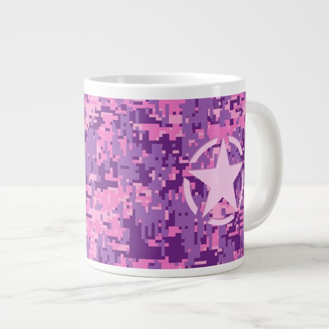 Rosa Star Deco on Digital Camo Stil Jumbo Mugg (Framsida höger)