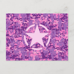 Rosa Star Deco on Digital Camo Stil Vykort