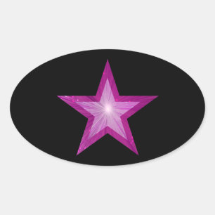 Rosa Star-dekal, svart oval Ovalt Klistermärke