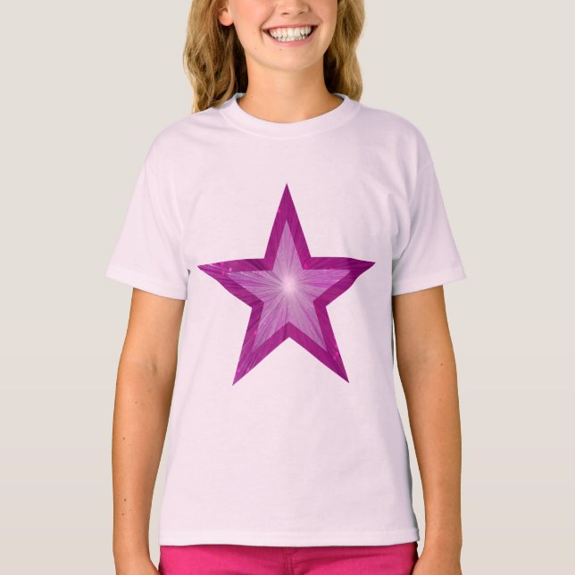 Rosa Star-flickans t-shirt-rosa T Shirt (Framsida)