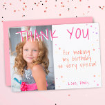 Rosa Star Girl Photo Birthday Tack Kort<br><div class="desc">Tack för ditt kort,  rosa Star Girl Photo Birthday. Cute,  små,  färgstarka stjärnor. Ladda upp fotot och anpassa kortet med ditt namn och din text. Underbart som tack för att du fick kort för flickor.</div>
