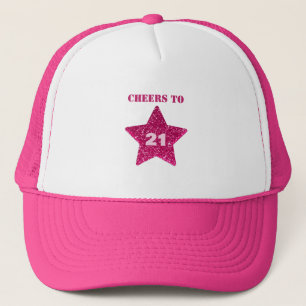 Rosa Star Glitter Cheers till 21:a födelsedagen Keps