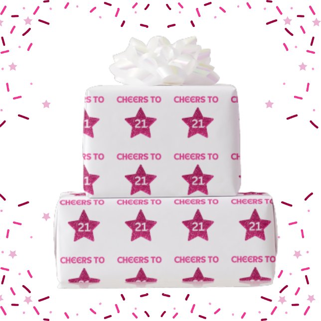 Rosa Star Glitter Cheers till 21:a födelsedagen Presentpapper (Skapare uppladdad)