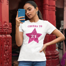 Rosa Star Glitter Cheers till 21:a födelsedagen T Shirt