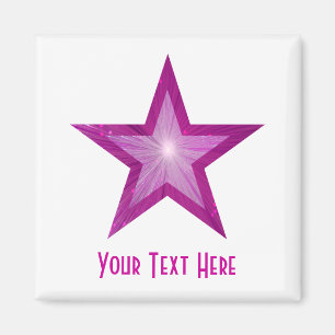 Rosa Star-kylskåp "Din text", fyrkantig vit Magnet