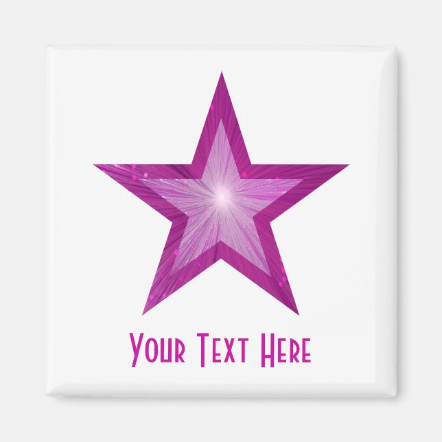 Rosa Star-kylskåp "Din text", fyrkantig vit Magnet (Framsidan)
