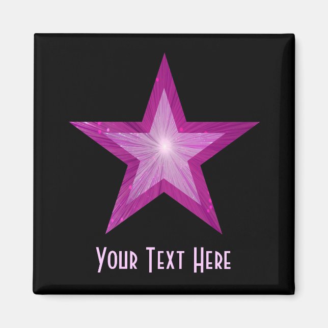 Rosa Star-kylskåp "Din text", svart magnet (Framsidan)
