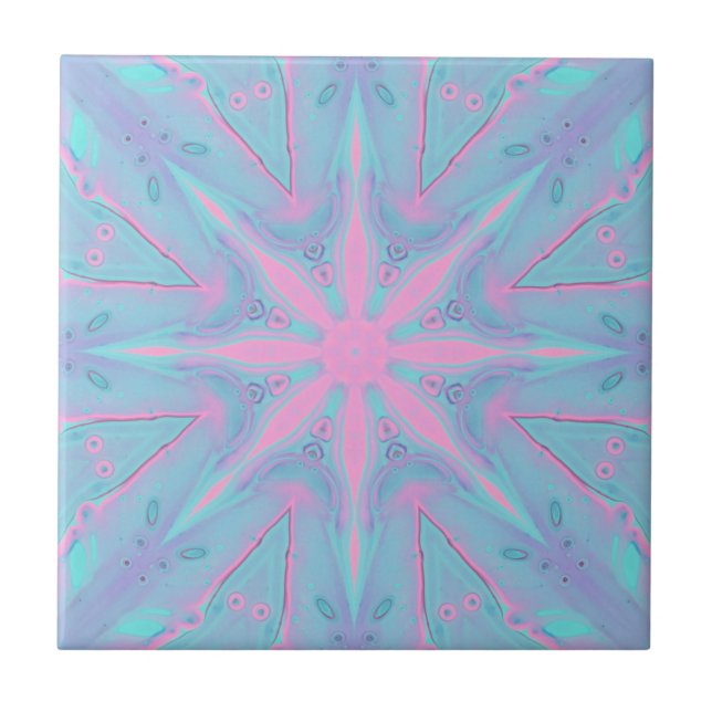 Rosa Star Mönster på blå bakgrund Kakelplatta (Framsidan)