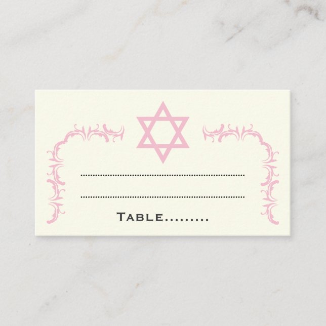 Rosa Star of David Damask Bat mitzvah platskort Placeringskort (Framsida)